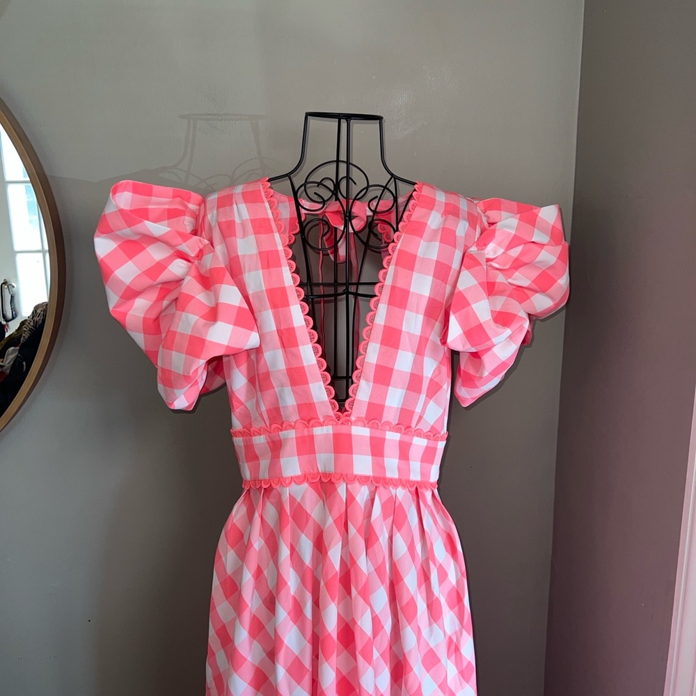 CeliaB Curazao Vichy Checkered Hot Pink Midi Dress Size S - Picture 5 of 11